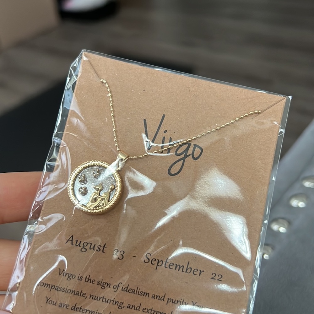 NWT Virgo Constellation Gold Chain Zodiac Sign Round Pendant Necklace - Picture 3 of 6